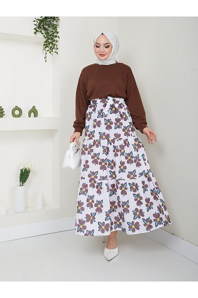 VOLT CLOTHİNG طقم تنورة حجاب نسائية منقوشة بالزهور