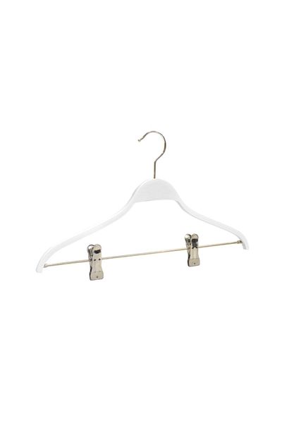 NYN Wooden Hanger Latched Trouser Skirt Hanger White Color 100 Pieces