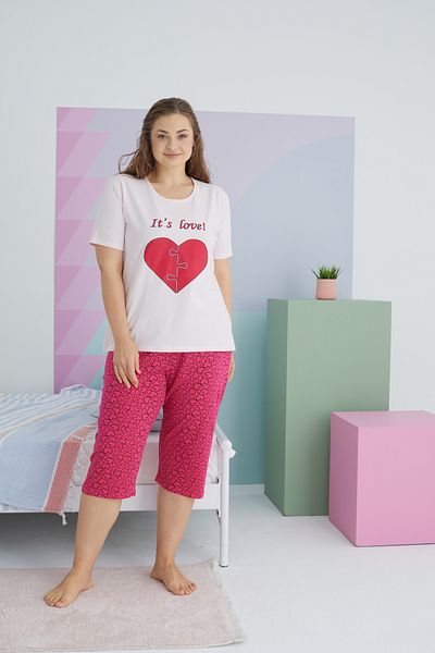 Siyah İnci Large Size Oversize Cotton Curve Capri Set - Multicolored