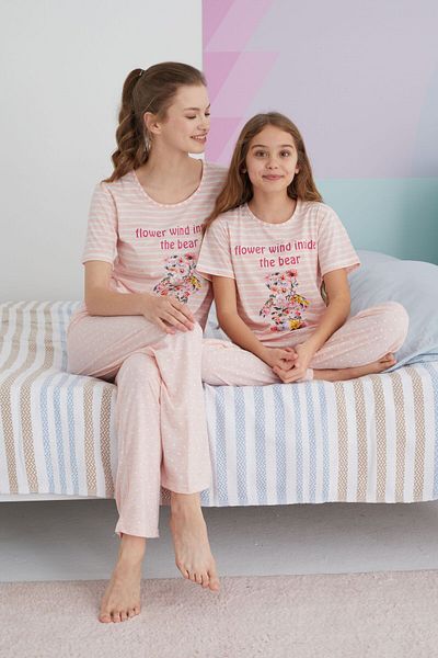 Siyah İnci Multicolor Cotton Knitted Pajamas Set