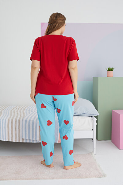 Siyah İnci Velká velikost oversize bavlněný pletený pyžamový set - vícebarevná křivka