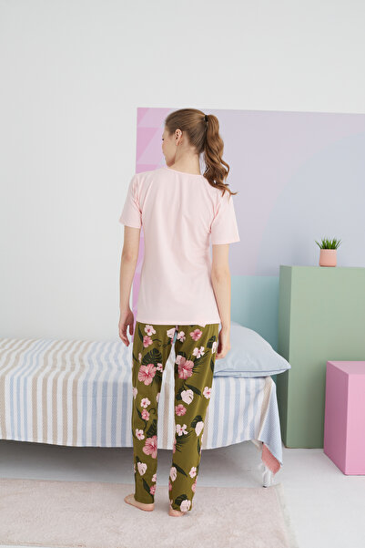 Siyah İnci çok renkli Pamuklu Örme Pijama Takım
