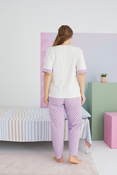 Siyah İnci Large Size Oversize Cotton Knitted Pajamas Set - Multicolor Curve