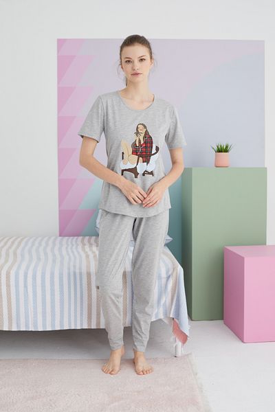 Siyah İnci Colorful Cotton Knitted Pajama Set