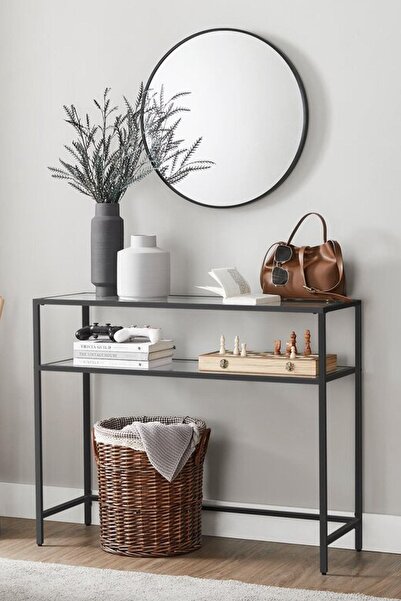 tino furniture Huxley Siyah Metal Cam Raflı Dresuar