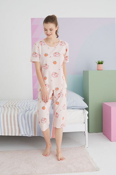 Siyah İnci Colorful Cotton Knitted Capri Set