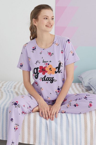 Siyah İnci Colorful Cotton Knitted Pajama Set