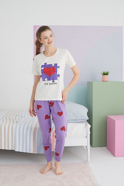 Siyah İnci Colorful Cotton Knitted Pajama Set