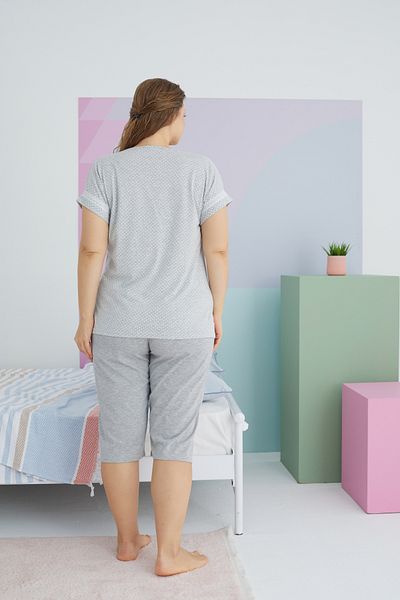 Siyah İnci Large Size Gray Curve Oversize Capri Set