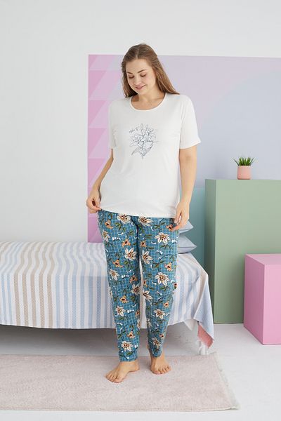 Siyah İnci Plus Size Curve Viscose Pajama Set - Multi Colored King Size