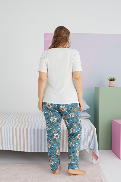 Siyah İnci Plus Size Curve Viscose Pajama Set - Multi Colored King Size