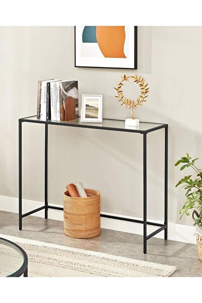 tino furniture Greenwich Siyah Metal Temperli Cam Raflı Dresuar Konsol