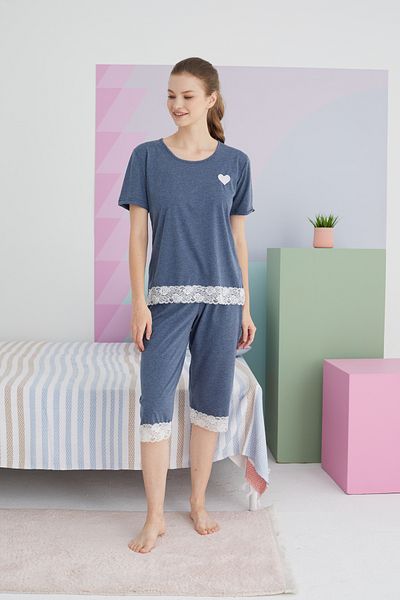 Siyah İnci Σετ Indigo Knitted Capri