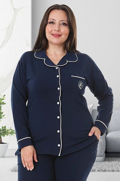 Bella Linda Buttoned Cotton Plus Size Women's Pajama Set