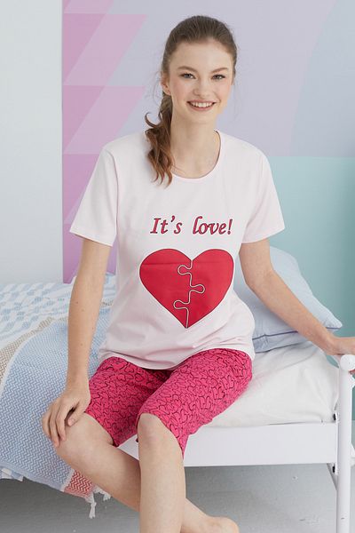 Siyah İnci Cotton Colored Knitted Capri Set