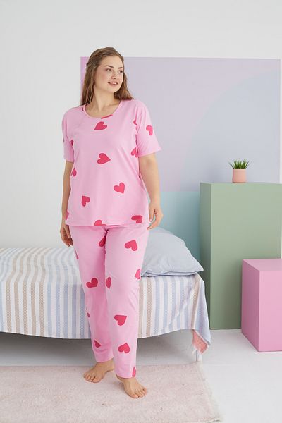 Siyah İnci Large Size Oversize Cotton Knitted Pajamas Set - Multicolor Curve