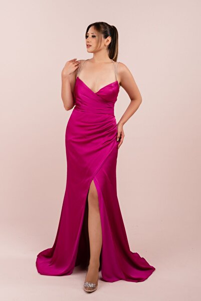 Carmen Saten Taş Askılı Uzun Elbise (crm-58123)