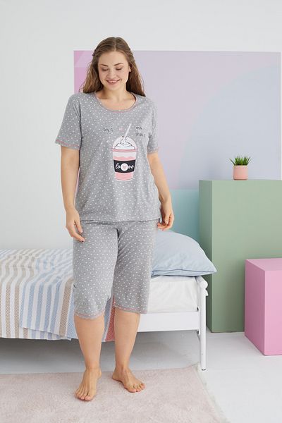 Siyah İnci Multicolor Curve Plus Size Oversized Cotton Knitted Capri Set