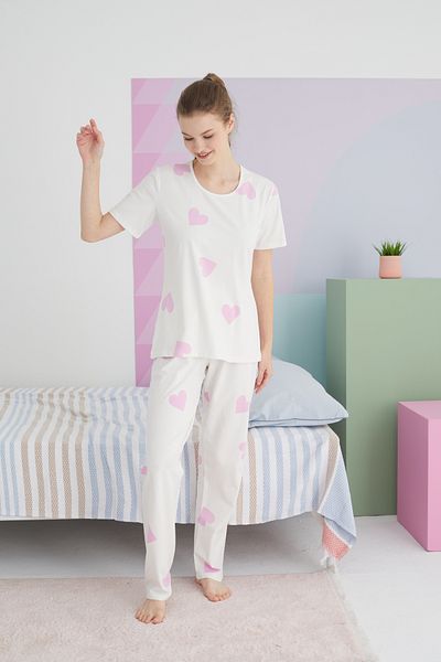 Siyah İnci Colorful Cotton Knitted Pajama Set
