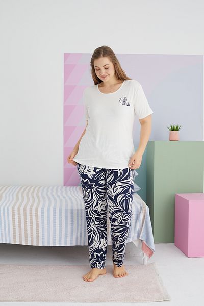 Siyah İnci Large Size Oversize Curve Viscose Knitted Pajama Set - Multicolored