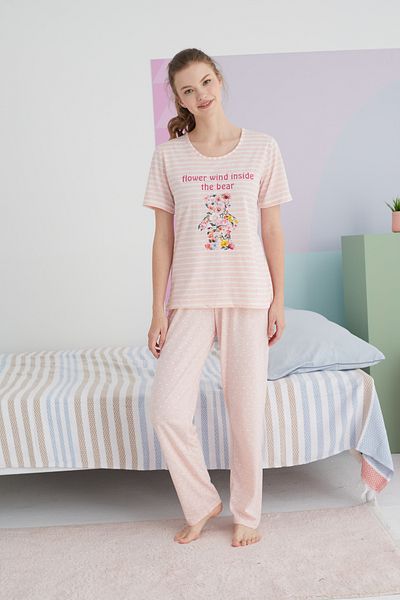 Siyah İnci Multicolor Cotton Knitted Pajamas Set