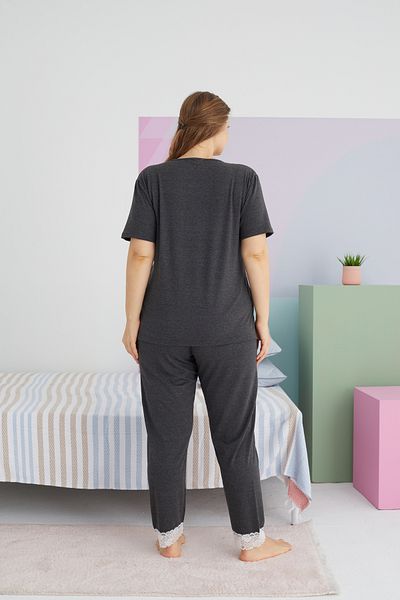 Siyah İnci Σετ Πιτζάμες Πλεκτό Βαμβακερό Ανθρακί Curve Plus Size - King Size