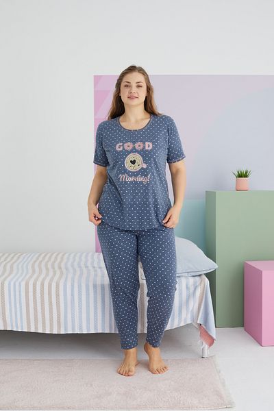 Siyah İnci Large Size Oversize Curve Cotton Pajama Set - Multicolored