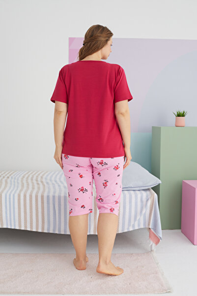 Siyah İnci Large Size Oversize Cotton Curve Capri Set - Multicolored