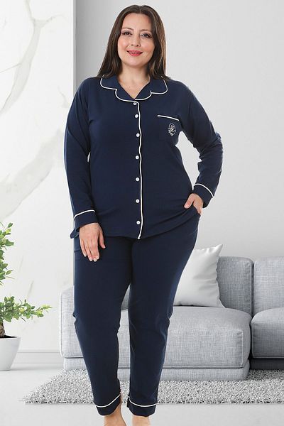 Bella Linda Buttoned Cotton Plus Size Women's Pajama Set