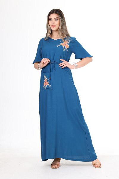 mervemoda Rochie lungă de vară, cu mâneci scurte, broderie