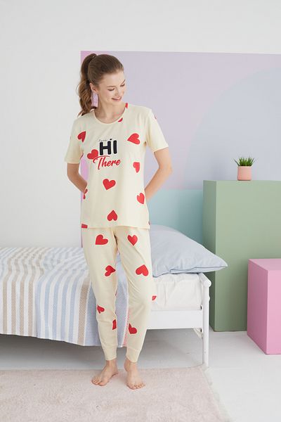Siyah İnci Colorful Cotton Knitted Pajama Set