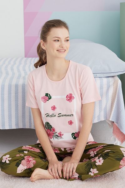 Siyah İnci Colorful Cotton Knitted Pajama Set