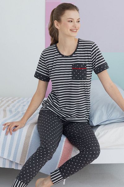 Siyah İnci Colorful Cotton Knitted Pajama Set