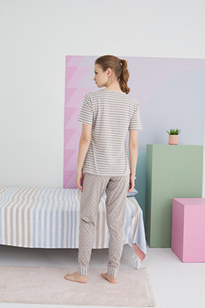 Siyah İnci çok renkli Pamuklu Örme Pijama Takım