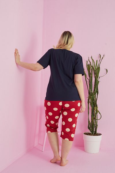 Siyah İnci Large Size Oversize Cotton Curve Capri Set - Multicolored