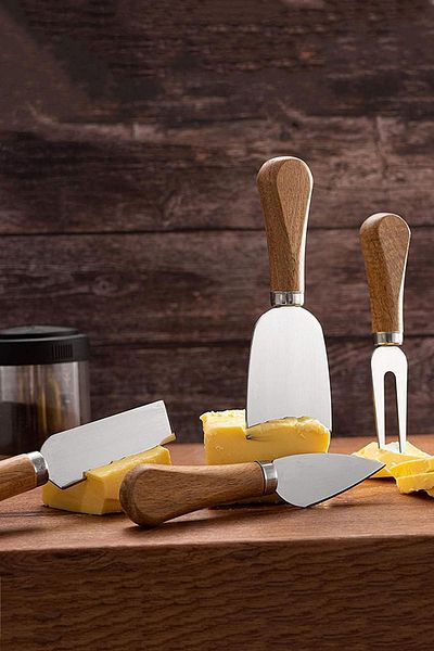 MİS KİTCHEN 4 Pieces Bamboo Handle Mini Steel Cheese Knife Set - Breakfast