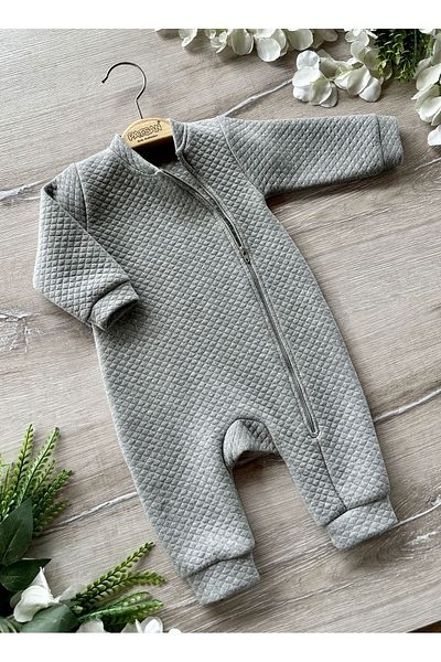 PATSAN Basic Seasonal Zippered Quilted Sparkly Baby Jumpsuit Gray