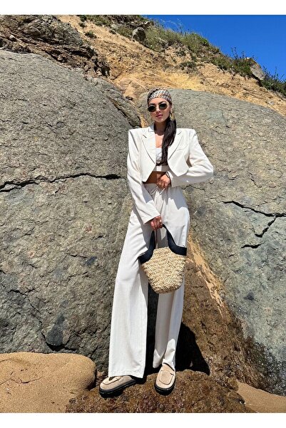 Laluvia Bavlněná lněná bunda Crop Jacket - Stone Color