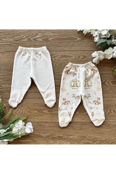 PATSAN Organic Cotton 2-Piece Baby Booties Pajamas Bottom Set Bear Squirrel