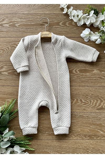 PATSAN Basic Seasonal Zippered Quilted Sparkly Baby Jumpsuit Beige