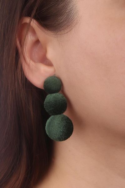 AKIN AKSESUAR HEDİYELİK Velvet Earrings - Triple Button Model, Dangle