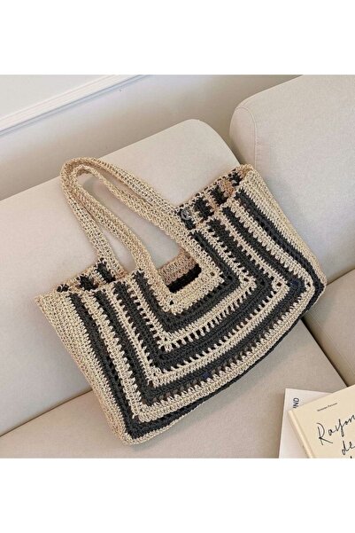 Rabika Iki Renkli Kağıt Ip Hasır Çanta