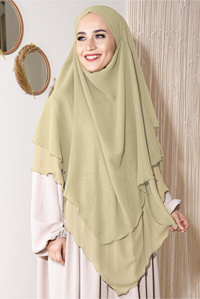 Ns nowascarf Sufle Khimar Peçeli Üç Katlı Şifon Şal Havana Krem