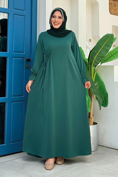 Bym Fashion Σμαραγδένιο φόρεμα 6017 με κορδόνι σε μια όψη