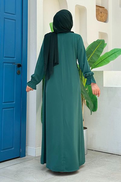 Bym Fashion Σμαραγδένιο φόρεμα 6017 με κορδόνι σε μια όψη