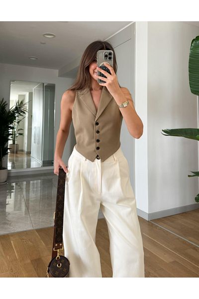 My Blog Back Tie Mink Collar Cut Out Vest