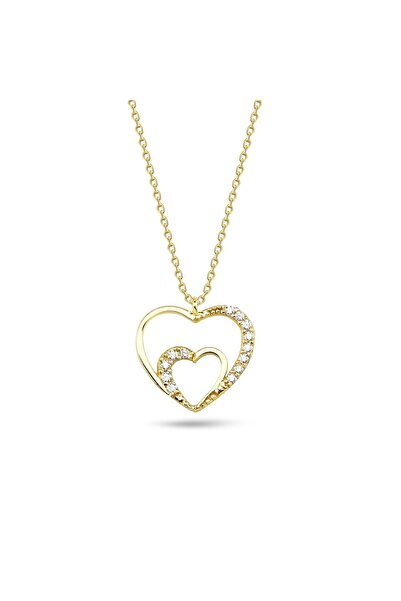 Fay Yamaner Altın İkili Kalp Kolye
