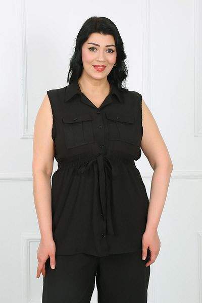 By Alba Collection Σετ μαύρο γιλέκο και παντελόνι Plus Size