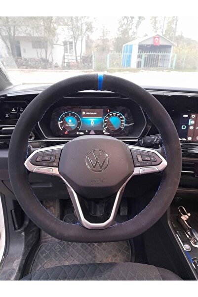 OTOELİT Alcantara Deri Direksiyon Kılıfı Her Araca Uygun Mavi Yüzüklü