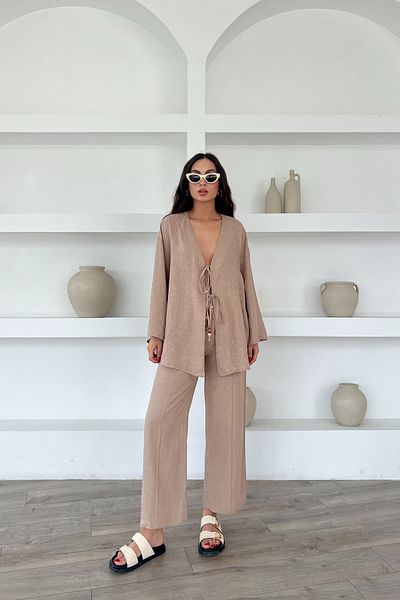 Seda Yalçın Atelier Lavin Linen Set - Front Tie Mink